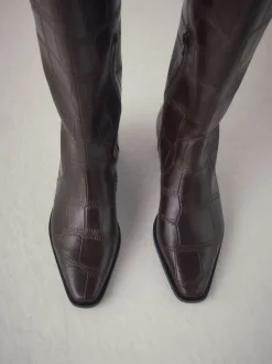 Chocolate Brown Croc Embossed - Forever Comfort® Chisel Toe Knee High Boots