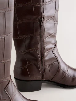 Chocolate Brown Croc Embossed - Forever Comfort® Chisel Toe Knee High Boots