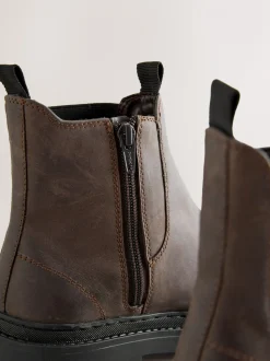 Chocolate Brown Oiled Leather - Forever Comfort® Round Toe Chelsea Boots