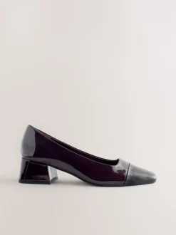 Chocolate Brown Patent - Forever Comfort® Toe Cap Low Block Court Heels