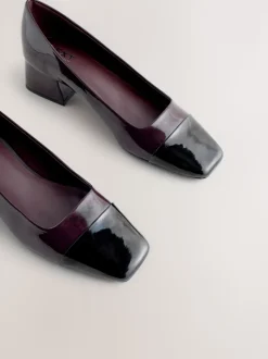 Chocolate Brown Patent - Forever Comfort® Toe Cap Low Block Court Heels