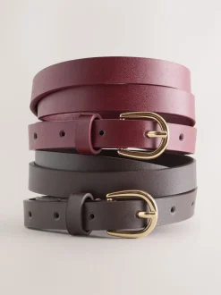 Chocolate Brown/Berry - PU Skinny Riemen 2 Pakket