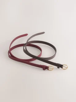 Chocolate Brown/Berry - PU Skinny Riemen 2 Pakket