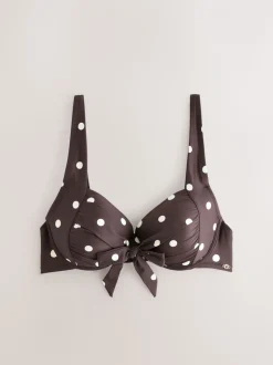 Chocolate Brown/Cream Spot - Bow Front Padded Wired Bikini Top