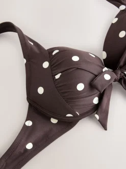 Chocolate Brown/Cream Spot - Bow Front Padded Wired Bikini Top