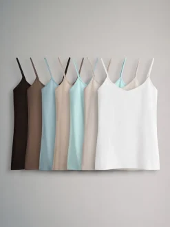 Chocolate Brown/Cream/White/Blues - The Set 7 pakken dunne bandvest Tops