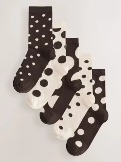 Chocolate Brown/White Spot - Set van 5 paar enkelsokken