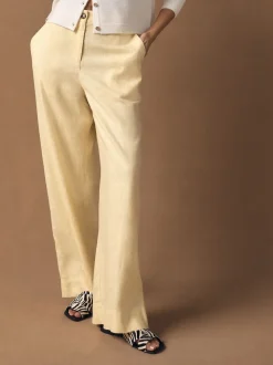 Citroengeel - Smart Front Linen Blend Wide Leg Trousers