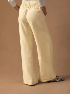 Citroengeel - Smart Front Linen Blend Wide Leg Trousers