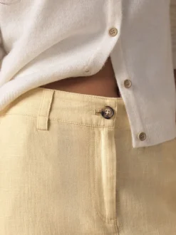 Citroengeel - Smart Front Linen Blend Wide Leg Trousers