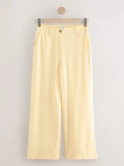 Citroengeel - Smart Front Linen Blend Wide Leg Trousers