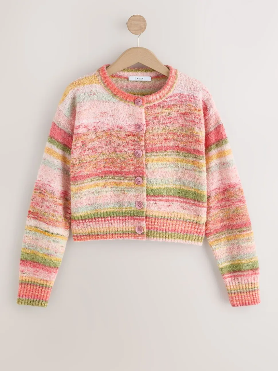 Coral Pink/Orange - Spacedye Knitted Crew Neck Cardigan