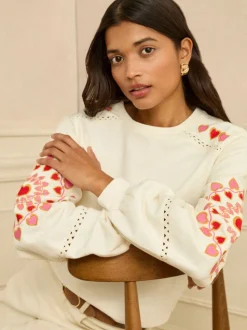Cream Heart Ric Rac - Love & Roses Embroidered Sweatshirt