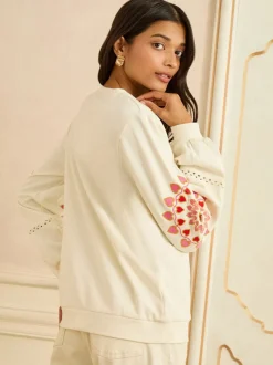Cream Heart Ric Rac - Love & Roses Embroidered Sweatshirt