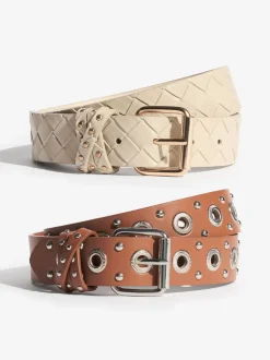 Cream Weave and Tan Stud - Lipsy Belts 2 Pack