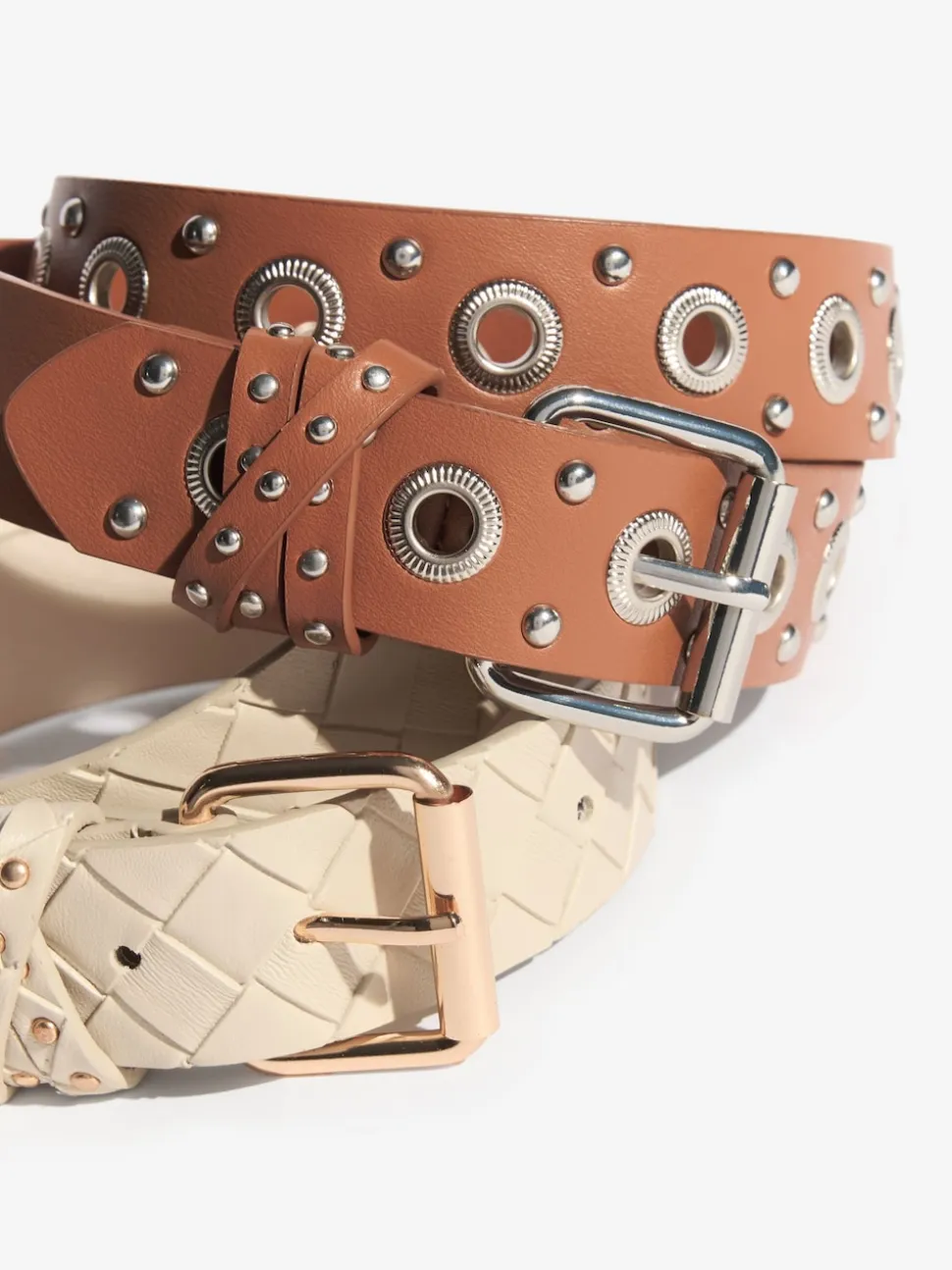 Cream Weave and Tan Stud - Lipsy Belts 2 Pack