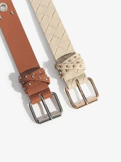 Cream Weave and Tan Stud - Lipsy Belts 2 Pack