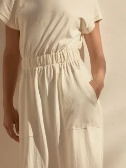 Crème - 100% katoenen zomer midi overhemdjurk