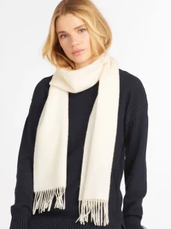 Crème - Barbour® geweven sjaal van lamswol
