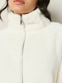 Crème - Borg fleece met korte rits