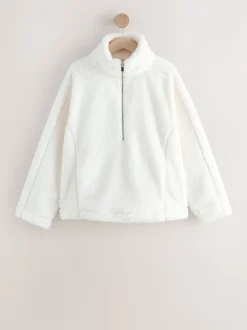 Crème - Borg fleece met korte rits