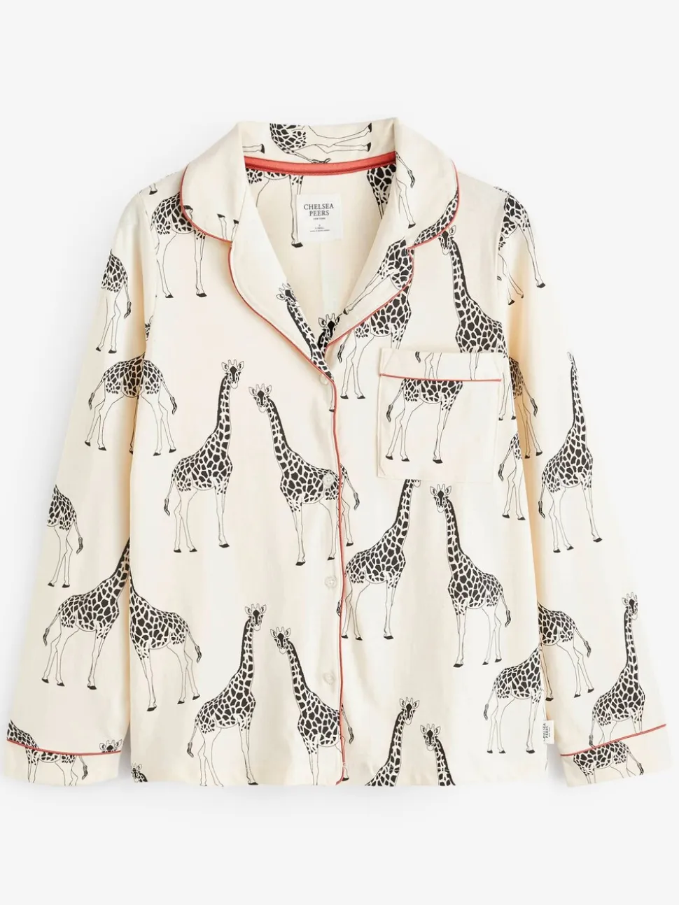 Crème - Chelsea Peers - Lange pyjamaset met giraffenprint en knopen