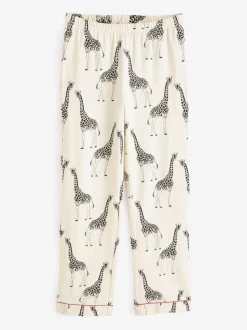 Crème - Chelsea Peers - Lange pyjamaset met giraffenprint en knopen