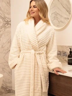 Crème - Cyberjammies Striped Sealskin Fleecy Dressing Gown