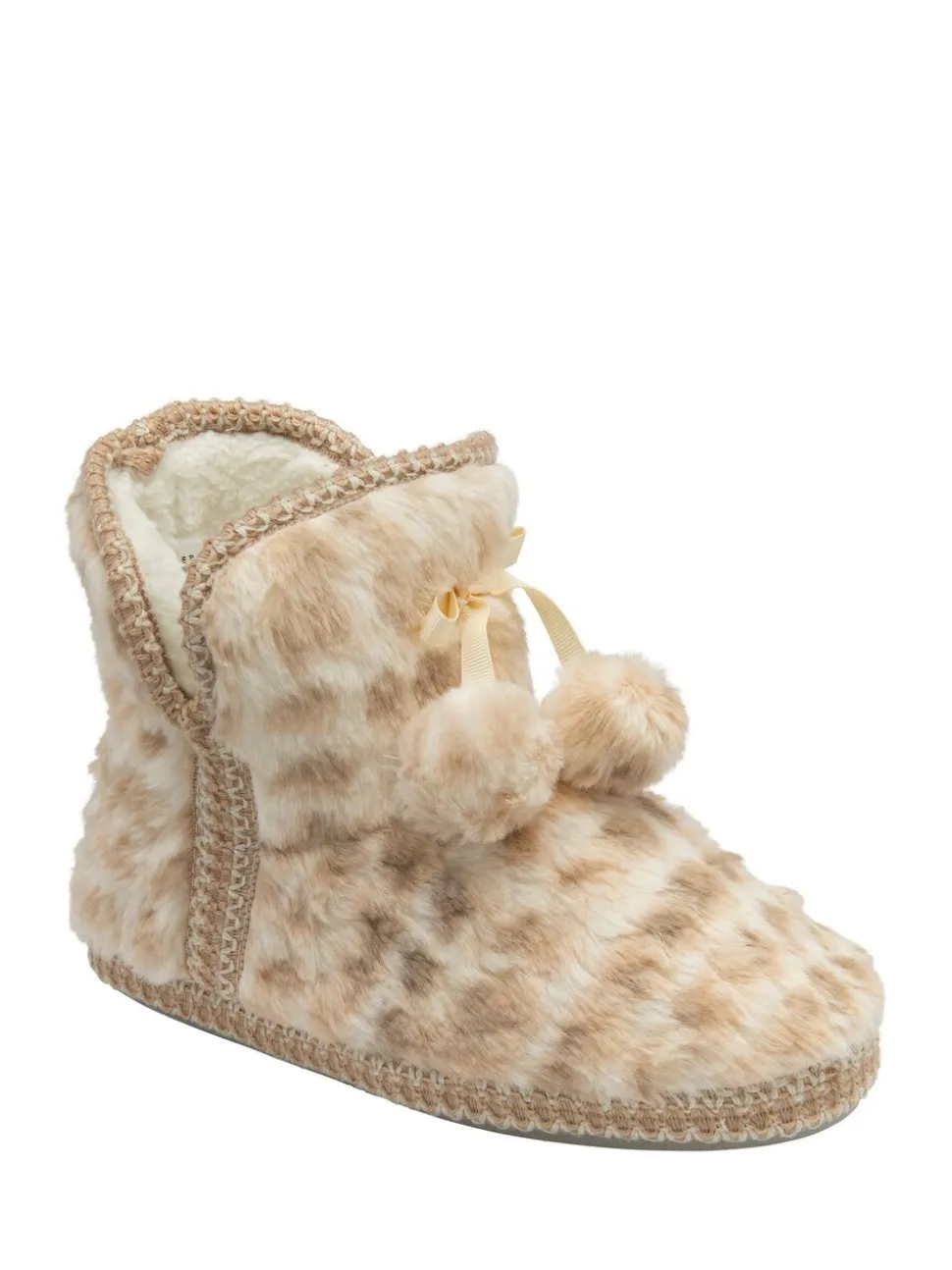 Crème - Dunlop Faux Bootie Pom Pom Slippers
