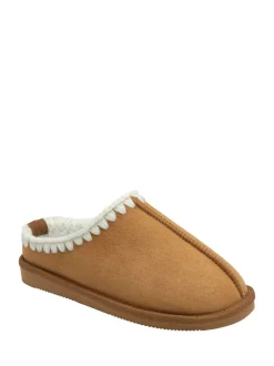 Crème - Dunlop Faux Suede Whipstitch Mule Slippers