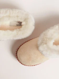 Crème - Friends Like These Faux Fur Cuff Embroidered Tape Nightwear Mule Slippers