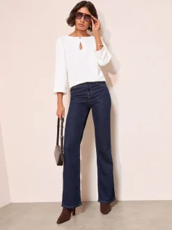 Crème - Friends Like These 3/4 Sleeve Keyhole Front Hardware Detail Blouse