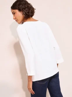 Crème - Friends Like These 3/4 Sleeve Keyhole Front Hardware Detail Blouse