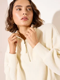 Crème - Friends Like These Half Zip Borg Fleece Sweatshirt