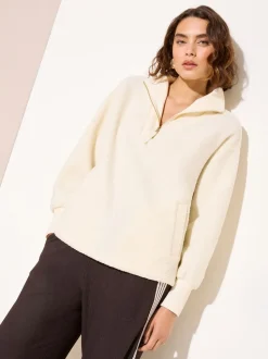 Crème - Friends Like These Half Zip Borg Fleece Sweatshirt
