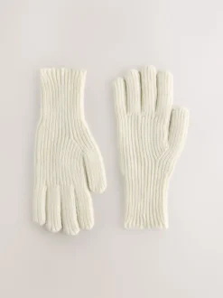Crème - Geribbelde gebreide handschoenen