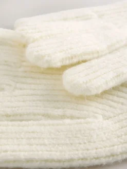 Crème - Geribbelde gebreide handschoenen