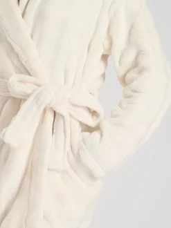 Crème - Loungeable Bubble Cut Fleece Shawl Collar Midi Dressing Gown