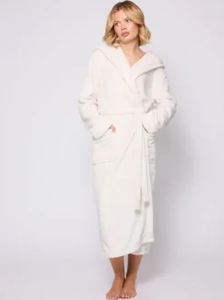 Crème - Loungeable Christmas Ribbon Trim Luxury Fleece Hooded Maxi Robe