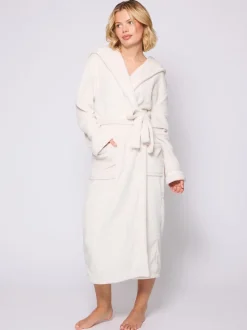 Crème - Loungeable Christmas Ribbon Trim Luxury Fleece Hooded Maxi Robe