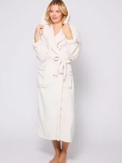 Crème - Loungeable Christmas Ribbon Trim Luxury Fleece Hooded Maxi Robe