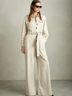 Crème - Reiss Anais utility-jumpsuit met wijde pijpen