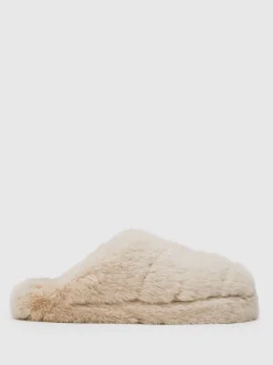 Crème - Reiss Andrea Faux Fur Slippers
