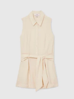 Crème - Reiss Millie strandcover-up speelpakje met ceintuur