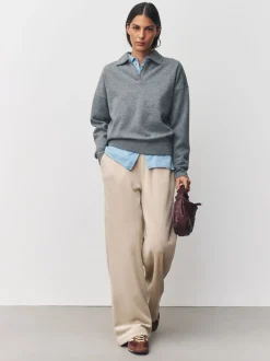 Crème - Soft Feel Cord Wide Leg Trousers