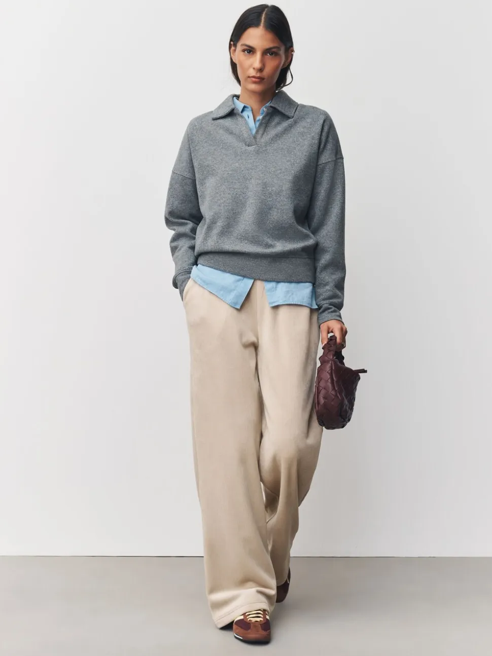 Crème - Soft Feel Cord Wide Leg Trousers