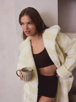 Crème - Textured Stripe Dressing Gown