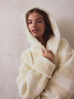 Crème - Textured Stripe Dressing Gown