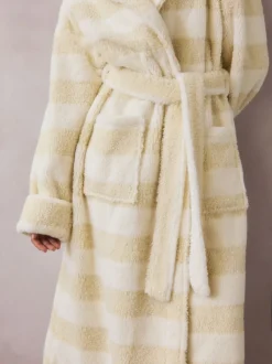 Crème - Textured Stripe Dressing Gown