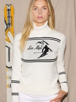 Crème - The Little Tailor 'Les Alps' Slim fit Crème lichte ski-Kerstmis Trui
